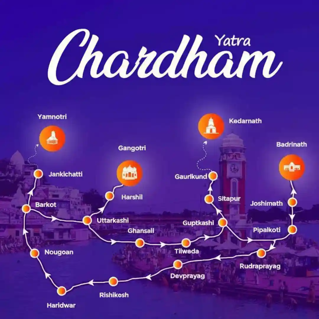Chardham Yatra Route Map from Delhi